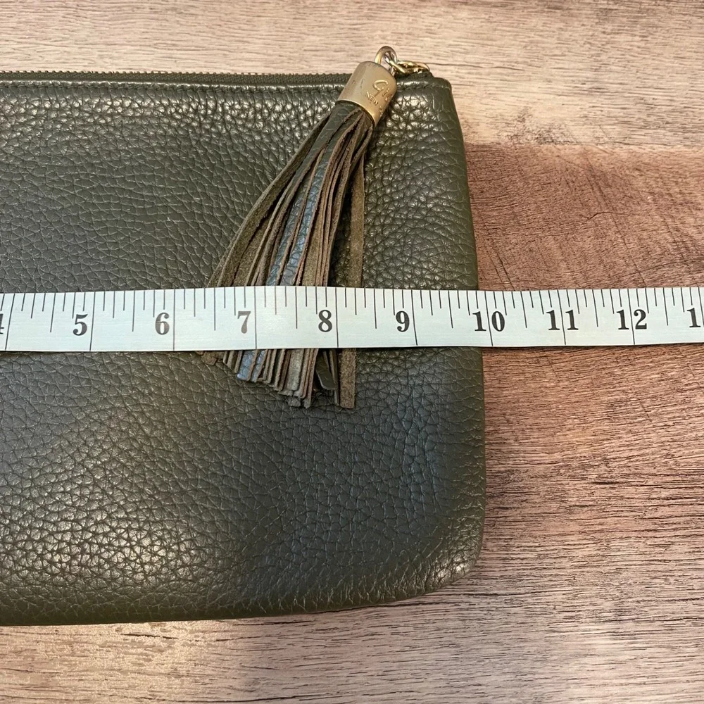 Gigi New York Leather‎ Tassel Clutch Olive Army Green Pebble Grain Casual Bag